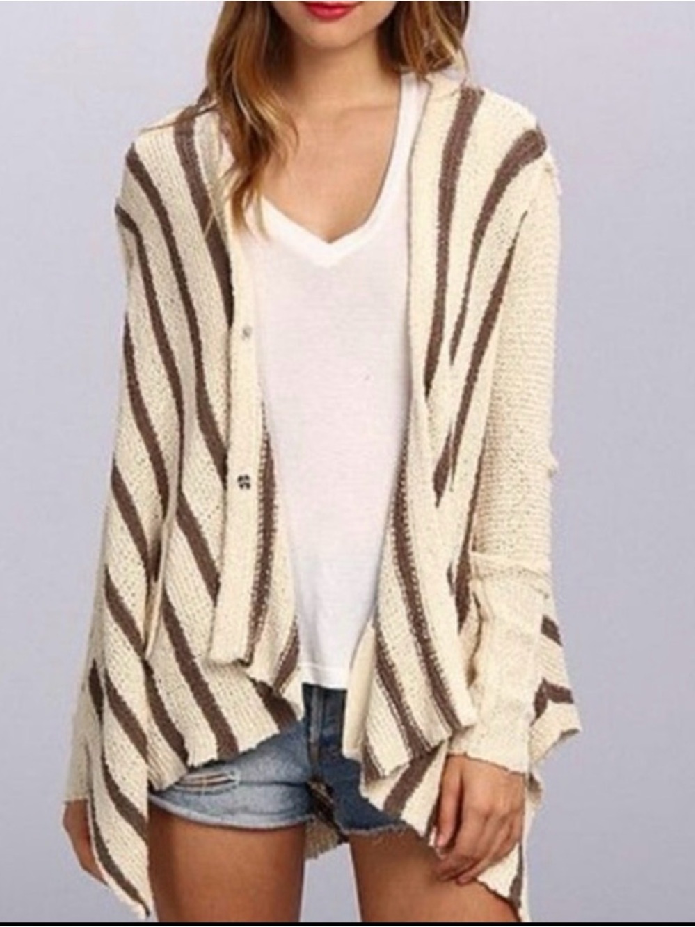 Free People Oversized Circle Back cardigan featuring a striped, asymmetrical